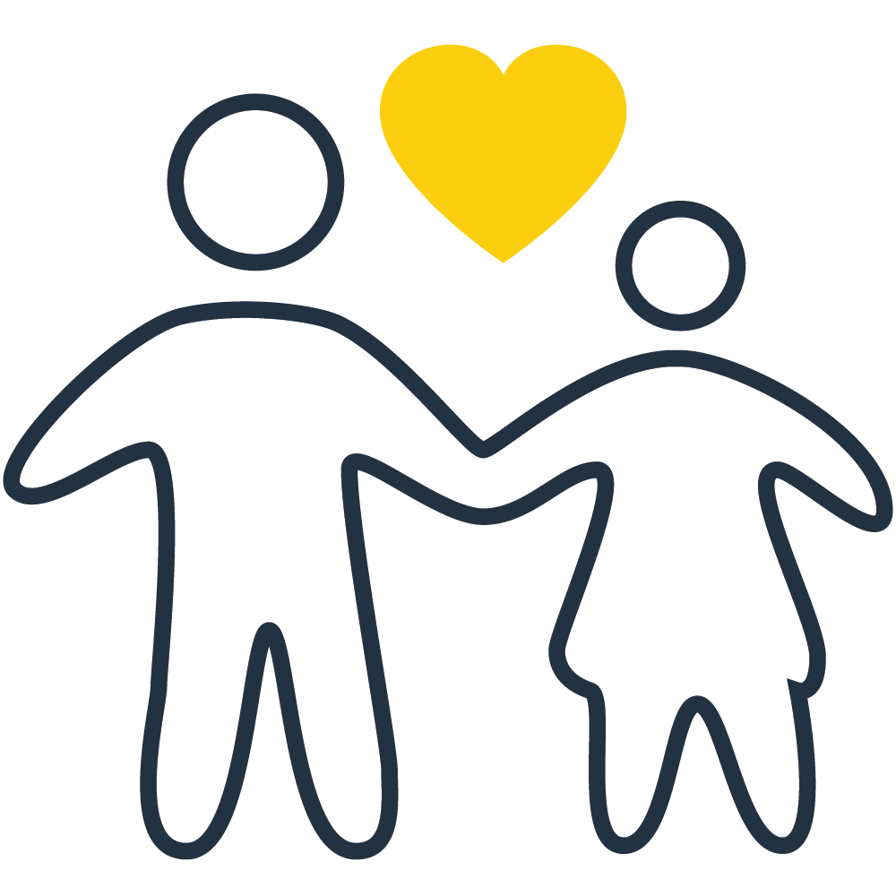 Bubble Stick figures depicting an adult and a child holding hands with a yellow heart floating above and between them