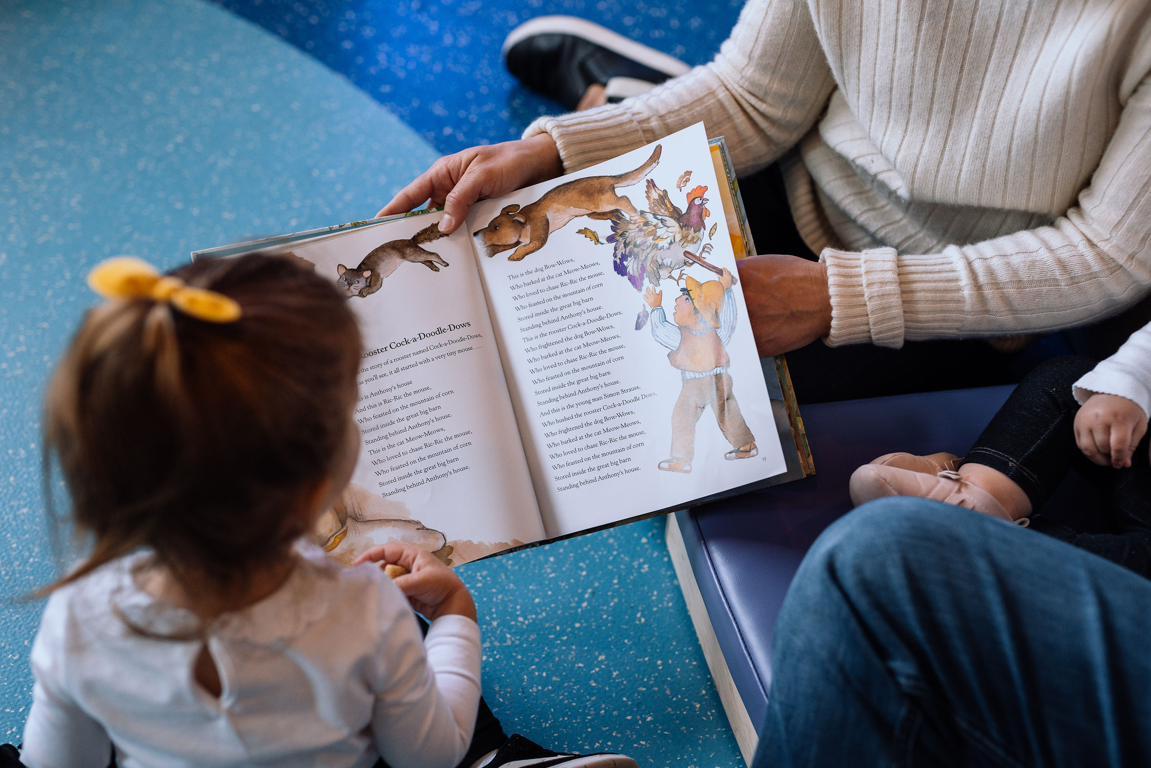 Little girl being read a story book