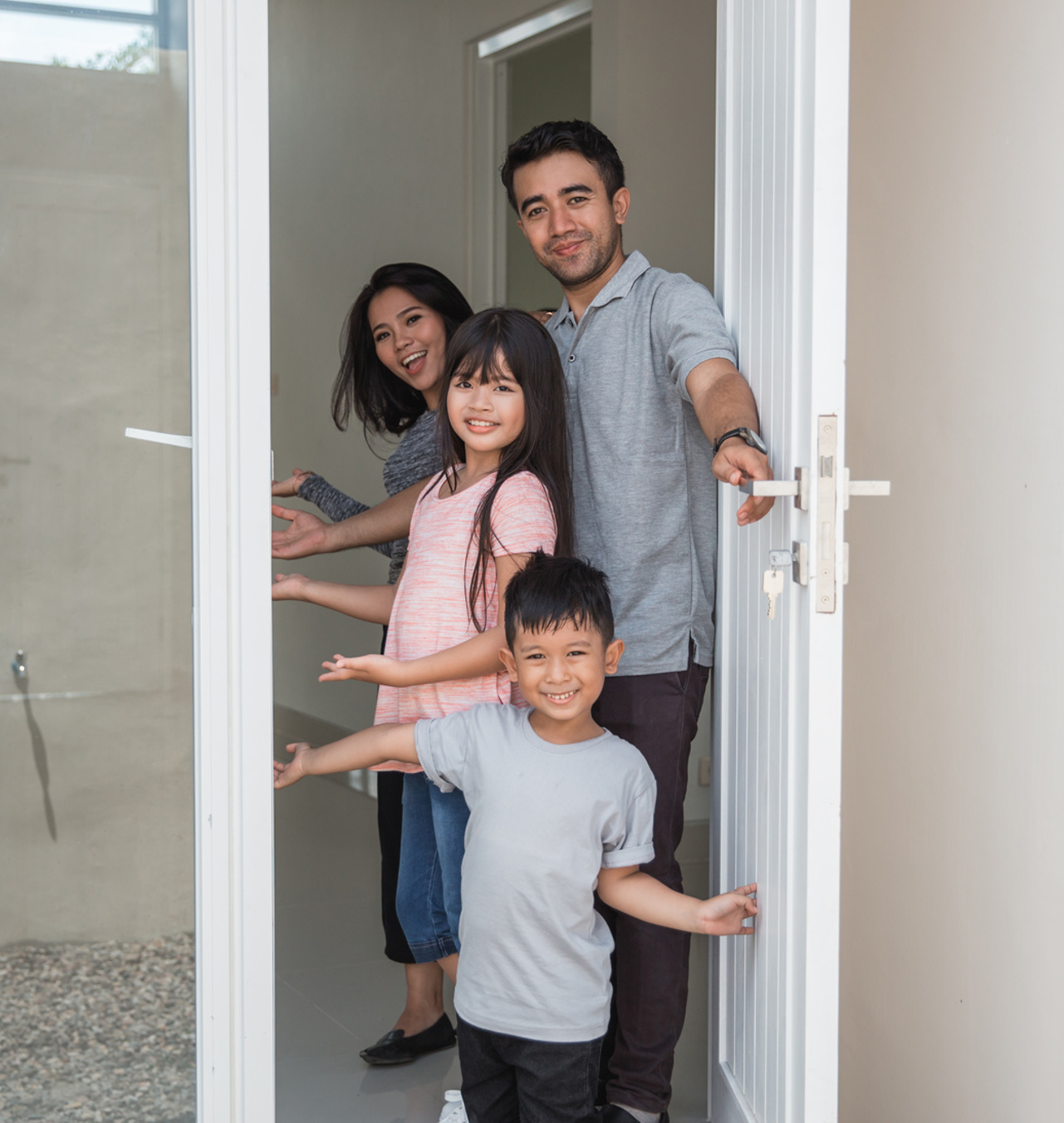 Family Opening a Door